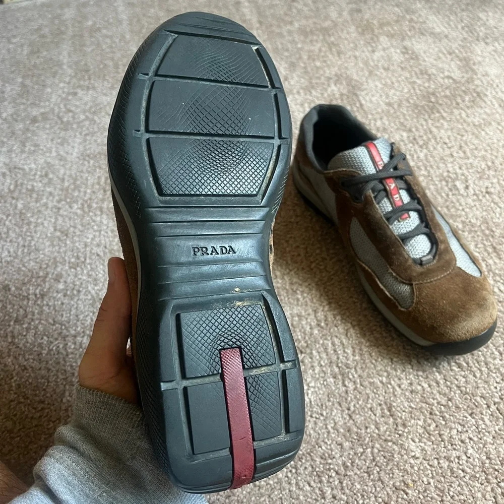 VTG 00s / Y2K Prada Americas Cup Brown Suede Leather Sneakers - Picture 6 of 7